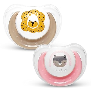 mee mee pacifier ultra light soft silicone nipple  bpa free  oral stimulatory  teether  air flow shield pacifier for babies with cute print pack of 2 pink amp peach