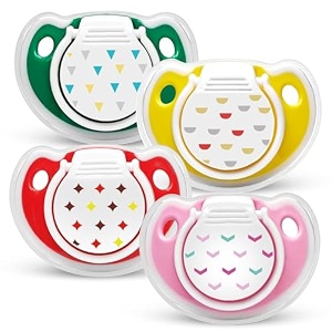 mee mee pacifier ultra light soft silicone nipple  bpa free  oral stimulatory  teether  air flow shield pacifier for babies with cute print pack of 2 pink amp peach