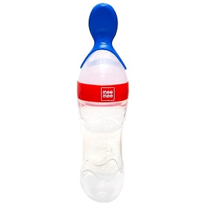 mee mee squeezy 90 ml i premium silicone bottle and food grade spoon food feeder  bpa free materiali blue 6 to 12 months