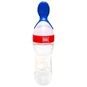 Mee Mee Squeezy 90 ml I Premium Silicone Bottle and Food Grade Spoon Food Feeder | BPA Free MaterialI (Blue) (6 to 12 Months)