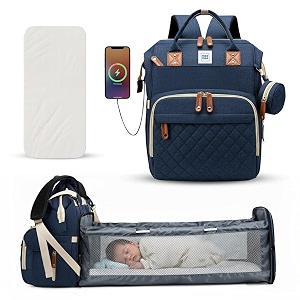 mee mee tiny treks baby diaper bag backpack with foldable bassinet changing station  waterproof maternity travel bag for moms  usb port insulated bottle amp pacifier holder