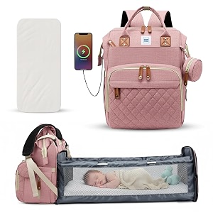 mee mee tiny treks baby diaper bag backpack with foldable bassinet changing station  waterproof maternity travel bag for moms  usb port insulated bottle amp pacifier holder