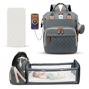mee mee tiny treks baby diaper bag backpack with foldable bassinet changing station  waterproof maternity travel bag for moms  usb port insulated bottle amp pacifier holder