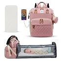 Mee Mee Tiny Treks Baby Diaper Bag Backpack with Foldable Bassinet Changing Station | Waterproof Maternity Travel Bag for Moms | USB Port, Insulated Bottle &amp; Pacifier Holder.