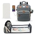 Mee Mee Tiny Treks Baby Diaper Bag Backpack with Foldable Bassinet Changing Station | Waterproof Maternity Travel Bag for Moms | USB Port, Insulated Bottle &amp; Pacifier Holder.