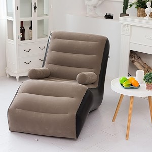 inflatable leisure sofa chair and footstool outdoor folding lounger flocking lazy couch 2 in 1 lounge bed set portable recliner with air pump