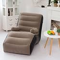 Inflatable Leisure Sofa Chair and Footstool, Outdoor Folding Lounger Flocking Lazy Couch, 2 in 1 Lounge Bed Set Portable Recliner with Air Pump