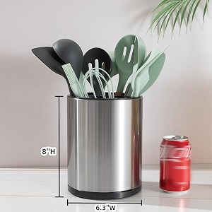kitchen utensil holder extra large  360 rotating stainless steel organizer with 3 compartments for spoons spatulas cutlery amp cooking tools  countertop caddy