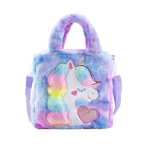 meek unicorn toddler tote bag colorful plush princess cute unicorn crossbodywallet handbags best gift for girls 2-8 years blue