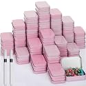 meekoo 162 Pcs Metal Small Tins with Lids Empty Rectangular Hinged Tins Storage Container Kit Includes 80 Tin Box 3.7 x 2.4 x 0.8 Home Organizers with Lid 80 Adhesive Tags 2 Black Pen(Pink)