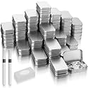 meekoo 162 Pcs Metal Small Tins with Lids Empty Rectangular Hinged Tins Storage Container Kit Includes 80 Tin Box 3.7 x 2.4 x 0.8 Home Organizers with Lid 80 Adhesive Tags 2 Black Pen(Silver)