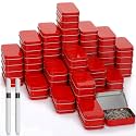 meekoo 162 Pcs Metal Small Tins with Lids Empty Rectangular Hinged Tins Storage Container Kit Includes 80 Tin Box 3.7 x 2.4 x 0.8 Home Organizers with Lid 80 Adhesive Tags 2 Black Pen(Red)