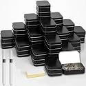 meekoo 162 Pcs Metal Small Tins with Lids Empty Rectangular Hinged Tins Storage Container Kit Includes 80 Tin Box 3.7 x 2.4 x 0.8 Home Organizers with Lid 80 Adhesive Tags 2 Black Pen(Black)