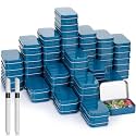 meekoo 162 Pcs Metal Small Tins with Lids Empty Rectangular Hinged Tins Storage Container Kit Includes 80 Tin Box 3.7 x 2.4 x 0.8 Home Organizers with Lid 80 Adhesive Tags 2 Black Pen(Blue)