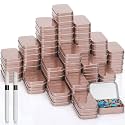 meekoo 162 Pcs Metal Small Tins with Lids Empty Rectangular Hinged Tins Storage Container Kit Includes 80 Tin Box 3.7 x 2.4 x 0.8 Home Organizers with Lid 80 Adhesive Tags 2 Black Pen(Rose Gold)