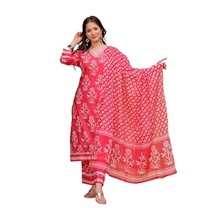 MEERA FAB Womens Cotton Blend Straight Printed