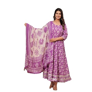 MEERA FAB Womens Cotton Printed Anarkali Kurta