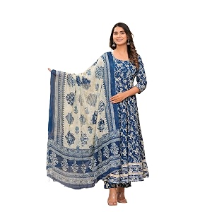 MEERA FAB Womens Cotton Printed Anarkali Kurta