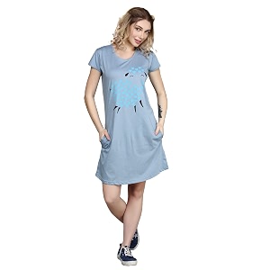 meerkat women short sleeve knee length cotton knits printed short nightylong shirtmidi