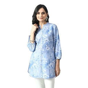 Meesan Womens Mandarin Collar Printed 3 4th