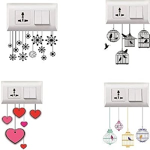 meet cute love heart lamp multicolourcolorful decorative art switch penal sticker for your home switch boards pack of 4 desg_34