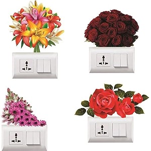 meet cute red rose flower multicolourcolorful decorative art switch penal sticker for your home switch boards pack of 4 desg_32