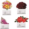Meet Cute Red Rose Flower Multicolour/Colorful Decorative Art Switch Penal Sticker for Your Home Switch Boards (Pack of 4) Desg_32