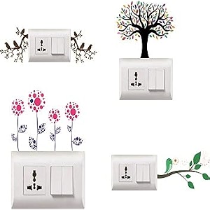 meet cute tree amp leaf multicolourcolorful decorative art switch penal sticker for your home switch boards pack of 4 desg_31