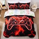 Meeting Story 5-Piece Boys Comforter Set Full Size Game Console Bedding Set for Kids Teen 3D Red Gamepad Gaming Bed in a Bag Matching Sheet Set(Red)