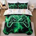 Meeting Story Boys Full Size Comforter Set, 5 Pieces 3D Game Controller Design Gamer Comforter Set, Polyester Fiber Boys Bedding for Kids Teens,Suitable for All Seasons(Green)