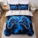 Meeting Story Gaming Bedding Set for Boys,5 Pieces 3D Game Controller Design Blue Gamer Comforter Set, Full Size Boys Bedding, Polyester Fiber, Soft &amp; Breathable, Suitable for All Seasons(Blue)