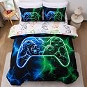 Meeting Story Gaming Bedding Set Twin, 3D Game Controller Design Twin Comforter, Gamer Themed Bedding Set for Boys, Suitable for All Seasons(Bluegreen)
