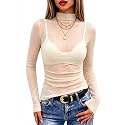 Meetrendi Women39s Ruched Mesh Top Sheer Long