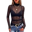 Meetrendi Women39s Ruched Mesh Top Sheer Long
