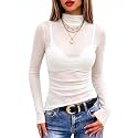 Meetrendi Womens Ruched Mesh Top Sheer Long