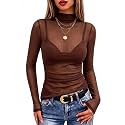 Meetrendi Women39s Ruched Mesh Top Sheer Long