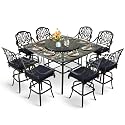 MEETWARM 10-Piece Outdoor Bar Set, All Weather Cast Aluminum Patio Bar Furniture with 8 Cushioned Swivel Bar Stools, Large 64" Square Patio Bar Height Table with Detachable Lazy Susan, Umbrella Hole