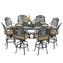 MEETWARM 10-Piece Outdoor Bar Set, All Weather Cast Aluminum Patio Bar Furniture with 8 Cushioned Swivel Bar Stools, Large 61" Round Patio Bar Height Table with Detachable Lazy Susan, Umbrella Hole
