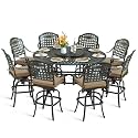 MEETWARM 10-Piece Outdoor Bar Set, All Weather Cast Aluminum Patio Bar Furniture with 8 Cushioned Swivel Bar Stools, Large 61" Round Patio Bar Height Table with Detachable Lazy Susan, Umbrella Hole