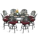 MEETWARM 10-Piece Outdoor Bar Set, All Weather Cast Aluminum Patio Bar Furniture with 8 Cushioned Swivel Bar Stools, Large 61" Round Patio Bar Height Table with Detachable Lazy Susan, Umbrella Hole