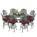 MEETWARM 10-Piece Outdoor Bar Set, All Weather Cast Aluminum Patio Bar Furniture with 8 Cushioned Swivel Bar Stools, Large 61" Round Patio Bar Height Table with Detachable Lazy Susan, Umbrella Hole
