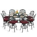 MEETWARM 10-Piece Outdoor Bar Set, All Weather Cast Aluminum Patio Bar Furniture with 8 Cushioned Swivel Bar Stools, Large 61" Round Patio Bar Height Table with Detachable Lazy Susan, Umbrella Hole
