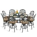 MEETWARM 10-Piece Outdoor Bar Set, All Weather Cast Aluminum Patio Bar Furniture with 8 Cushioned Swivel Bar Stools, Large 61" Round Patio Bar Height Table with Detachable Lazy Susan, Umbrella Hole