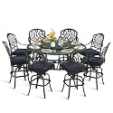 MEETWARM 10-Piece Outdoor Bar Set, All Weather Cast Aluminum Patio Bar Furniture with 8 Cushioned Swivel Bar Stools, Large 61" Round Patio Bar Height Table with Detachable Lazy Susan, Umbrella Hole