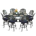 MEETWARM 10-Piece Outdoor Bar Set, All Weather Cast Aluminum Patio Bar Furniture with 8 Cushioned Swivel Bar Stools, Large 61" Round Patio Bar Height Table with Detachable Lazy Susan, Umbrella Hole