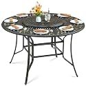MEETWARM 61" Outdoor High Bar Dining Table for 8 Person, All Weather Cast Aluminum Large Round High Top Dining Table with 31" Lazy Susan, Patio Bar Height Table for Garden Backyard, 2" Umbrella Hole