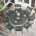 MEETWARM 9-Piece Outdoor Patio Table and Chairs Set, All Weather Cast Aluminum Patio Dining Set- 8 Chairs, 61" Round Patio Dining Table with Detachable Lazy Susan, Umbrella Hole, Dark Bronze