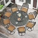 MEETWARM Outdoor 9-Piece Patio Dining Set, All-Weather Cast Aluminum Patio Conversation Set- 8 Cushioned Swivel Rocker, 61" Round Patio Dining Table w/Detachable Lazy Susan/Umbrella Hole, Dark Bronze
