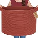 MEGASKET Large Cotton Rope Storage Basket, 22"x14" Rustic Woven Storage Bin for Blankets, Laundry, Shoes, Towels, Farmhouse Boho Blanket Basket Living Room Bedroom, Soft Round Toy Box, Terracotta