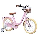 MEGHNA 16 inch Kids Bike Low - Step Through Frame Bike with Detachable Training Wheels Basket Adjustable Seat with Bell C Brake and Band Brake for 4-7 Years Old Child Boys Girls, Easy Ride (Pink)